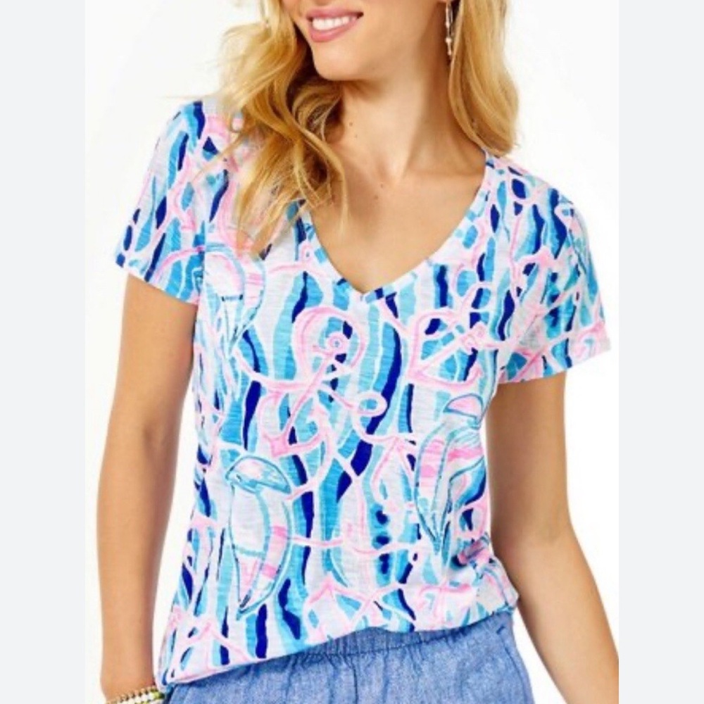 Lilly Pulitzer Etta V-Neck Cotton Top,Size XS